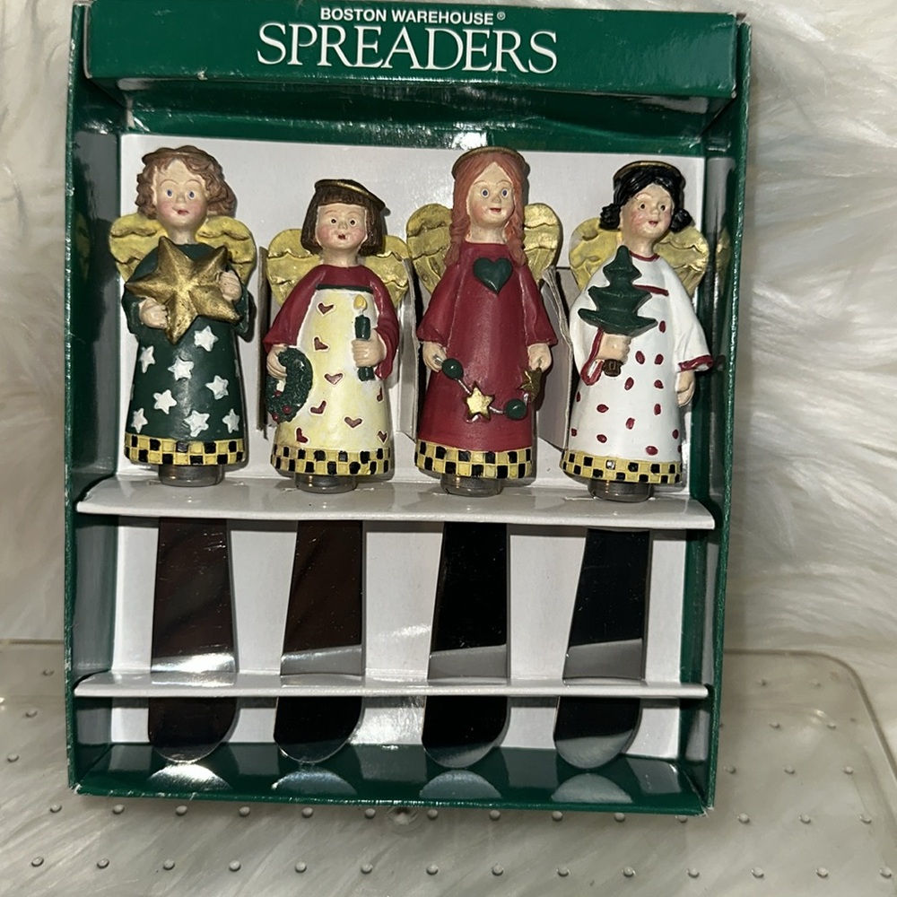 Boston Warehouse Christmas Folk Angels Cheese Butter Spreaders 1999